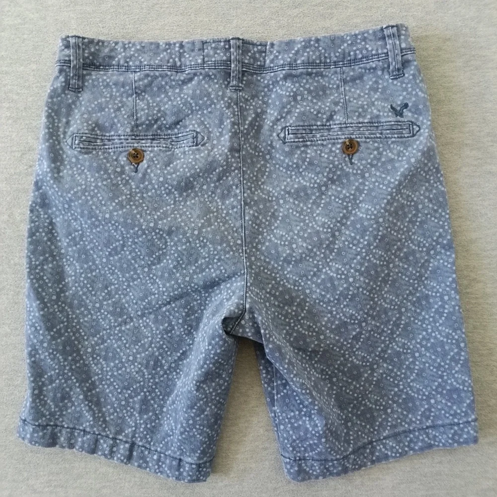American Eagle Active Flex Slim Shorts Blue White Geometric Dot Print Mens 32